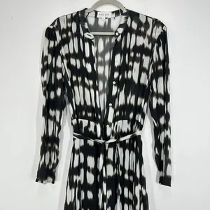 Bella Dahl XS Black White Contemporary Maxi‎ Dress Button Front Long Sleeve thumbnail 3
