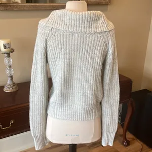 Oversized Cowl Drape Neck Light Gray Crochet Sweater Size XS thumbnail 8