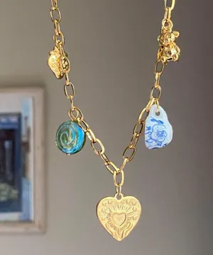 Handmade vintage cottage retro fairy style quality material mix gold stainless steel necklace🌝🍃 thumbnail 3