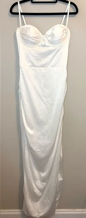 NWT 12th Tribe White Satin Corset Maxi Dress Medium Bridal Formal thumbnail 1