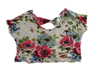 Poetry Floral Cutout Crop Top in White, Pink, Blue, Green thumbnail 1
