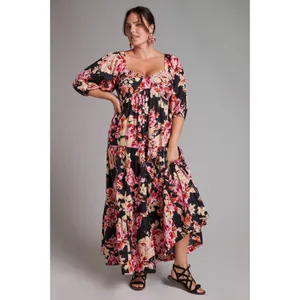 Anthropologie Black Pink Floral Blossom Maxi Dress Puff Sleeve Women's size XS thumbnail 12