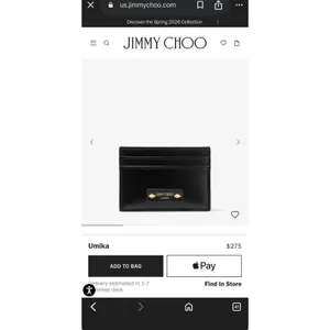Jimmy Choo Umika Black Leather Card Holder Gold Diamond Studs Italy Designer thumbnail 4