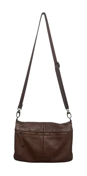 Lucky Brand Crossbody Brown Pebbled Leather Foldover Purse Bag Convertible Hobo thumbnail 1