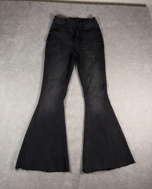 Judy Blue Super Flare Jeans Women's 3/26 Black Wash Distressed Frayed Hem thumbnail 1