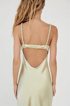 ZARA dress maxi sagę light olive green satin Effect Wedding Party Coctail thumbnail 14