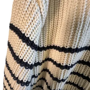 Zara Knit Rugby Sweater Womens Medium Cream Black Striped Collared Cotton Preppy thumbnail 10