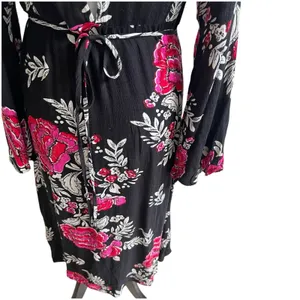 Billabong Women's Floral Whispers Wrap Dress Size Med Black Multi Bell Sleeves thumbnail 5