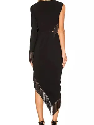 Misha Collection Women’s Lana Fringe Cutout Dress Cocktail Party in Black 4 thumbnail 2