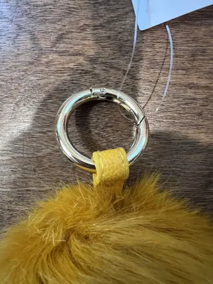 Raj Yellow Faux Fur Pom Pom Key Chain with Gold Tone Metal Key Ring NWT thumbnail 4