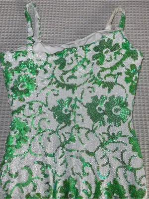 Jovani Size 10 Green And White Floral Full Length Sequin Prom Homecoming Straps thumbnail 8