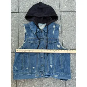Others Follow Women Hooded Denim Vest Distressed Blue Jean Jacket Sleeveless XL thumbnail 13