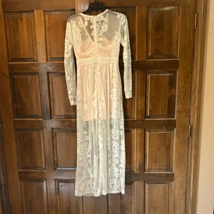 Altar'd State Norrie Maxi Dress XS White Lace Boho Wedding Engagement Nude Liner thumbnail 6