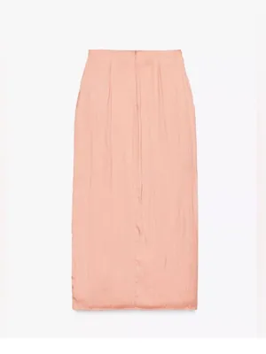 Zara NWT Satin Wrap Midi Skirt in Blush Pink thumbnail 4