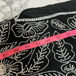Vintage Stenay silk beaded sequin gown‎ maxi with slit black white Sz 8 thumbnail 7