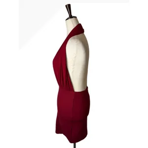 Angel Biba Mini Dress Women 8 Red Plunge Halter Backless Bodycon Party Cocktail thumbnail 5