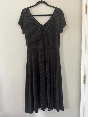 Merona Black Polka Dot Faux Wrap Midi Dress Large Teacher Office Modest Church thumbnail 4