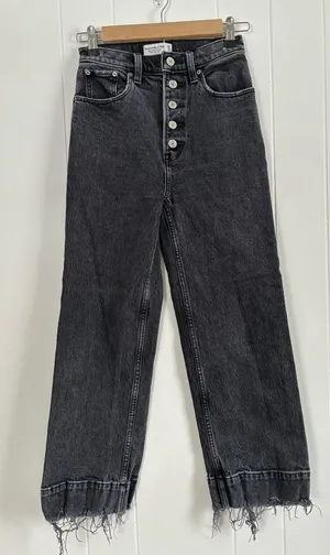 Abercrombie‎ Fitch Ultra High Rise Crop Button Fly Jeans Charcoal Wash Size 24 thumbnail 1