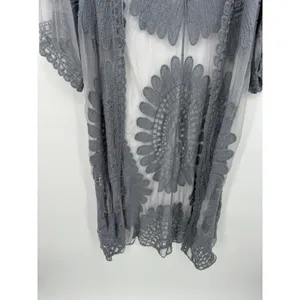 Rebellion Lace Kimono Cardigan Gray Sheer Boho Festival Duster Women Sz L Hippie thumbnail 4