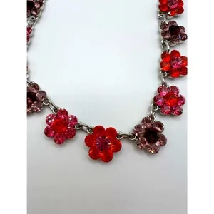 Sparkling crystal flower necklace-‎ pink, red & purple thumbnail 6
