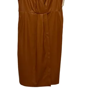 Nine West Dress Womens Size M Brown Faux Leather Wrap Short Sleeve Collar V Neck thumbnail 7