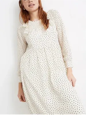 Madewell Cream Midi Dress with Black Polka Dots thumbnail 3