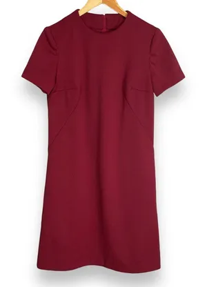 Vintage Handmade Dress‎ Sheath Red Burgundy Short Sleeves Crepe Women Classic thumbnail 1