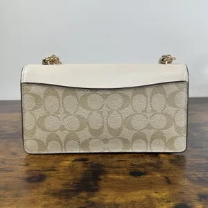 Coach Signature Crossbody Bag Womens Small White Leather Canvas Chain Strap thumbnail 2