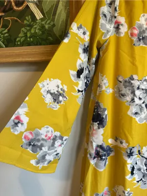 Pinkblush Yellow Floral Satin Long Sleeve Dress Womens Small New thumbnail 3