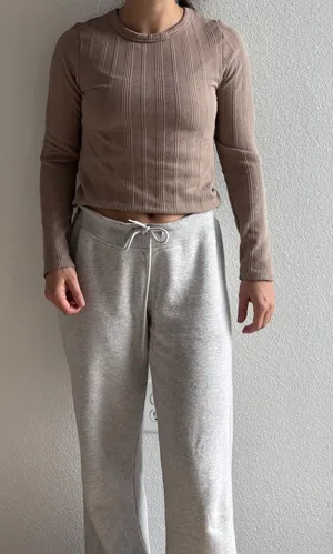 Faded Rose Tan Long Sleeve Crop Top thumbnail 1