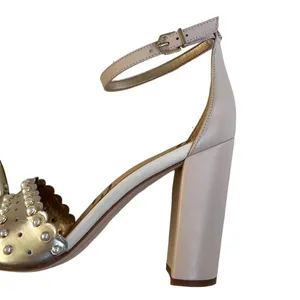 EUC Sam Edelman Leather Yaris Heeled Sandals Gold with Pearls Size 8.5 thumbnail 4