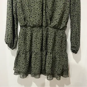 Sadie & Sage Womens Olive Green Animal Print Mini Dress Long Sleeve‎ Small NWT thumbnail 3