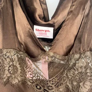 ✨Juliet Midi Dress - V Neck Lace Insert Satin Slip Sz 6 Dress In Chocolate✨ thumbnail 10