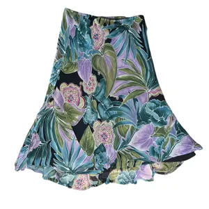 Y2K Vintage Silk Floral Beaded Skirt M Boho Lined Midi New York City Design Co thumbnail 1