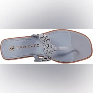 NIB Tory Burch Tiny Miller Leather Medallion Sandals In Cloud Blue $248 MSRP thumbnail 3