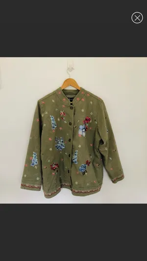 Denim & Co Vintage Floral Olive Jacket Button Up Flowers Butterflies Green Pockets thumbnail 10