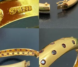 Gold Over  925 Signed Garnet Stones Hinged Bangle & Ring Set thumbnail 16