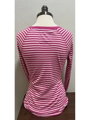 l.e.i. Vintage Long Sleeved Henley Pink Striped Y2K Shirt L thumbnail 3