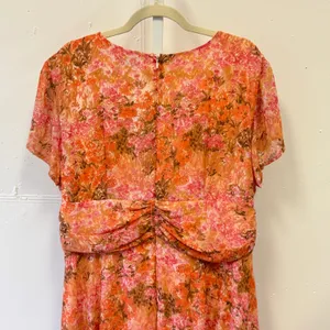 NWT Avenue Floral Chiffon Midi Dress Orange V-Neck Short‎ Sleeve Plus Size 18W thumbnail 5