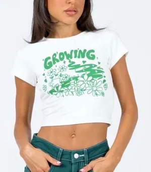 Princess Polly Growing Baby Tee Tshirt Cropped White Green Floral Hippie S 6 thumbnail 1