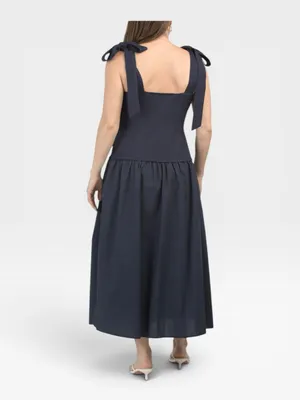 NWT English Factory Silk Blend Square Neck Navy Tie-Shoulder Maxi Dress SMALL thumbnail 2