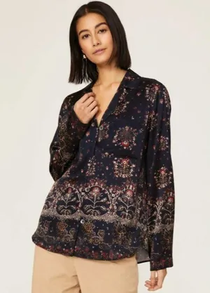 Rebecca Taylor Black Fleur Silk Button Down Shirt Size XS Floral Print thumbnail 1