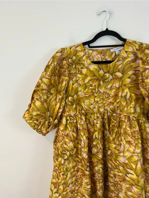 Kika Vargas for Target Mum Floral Puff Sleeve Yellow Mini Dress Size Large thumbnail 3