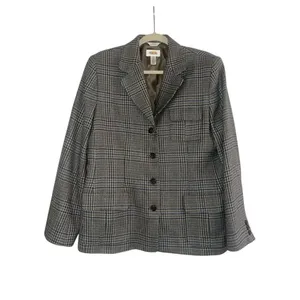 ✨Talbots Wool Sz 14 Blazer Green Beige Plaid Lambswool✨ thumbnail 3