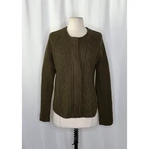 Anthropologie KNITTED & KNOTTED Green Wool Zippered Cable Knit Cardigan Medium‎ thumbnail 2