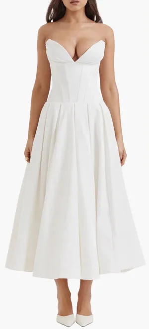 NEW HOUSE OF CB Lady Strapless Corset White Midi Dress Sz S FULLER CUP thumbnail 1