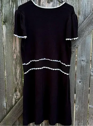 NWT Express Puff Sleeve Scallop Trim Sweater Dress Black White Size XL thumbnail 9