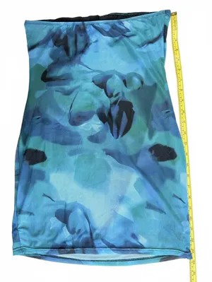 SHEIN Mesh Abstract Print Bodycon Mini Dress Blue Green Y2K Sleeveless Size L thumbnail 4