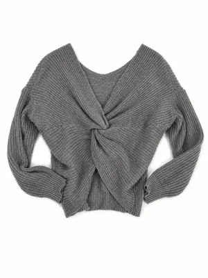Zanzea Oversized Knit Sweater Gray Twist Front Back V Neck Chunky Cozy‎ Boho thumbnail 2