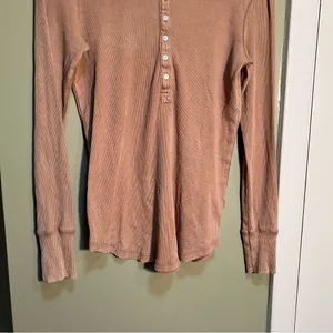 Aerie Women's Size Small Real Soft Button Front Henley Top Beige Tan Ribbed Long thumbnail 4